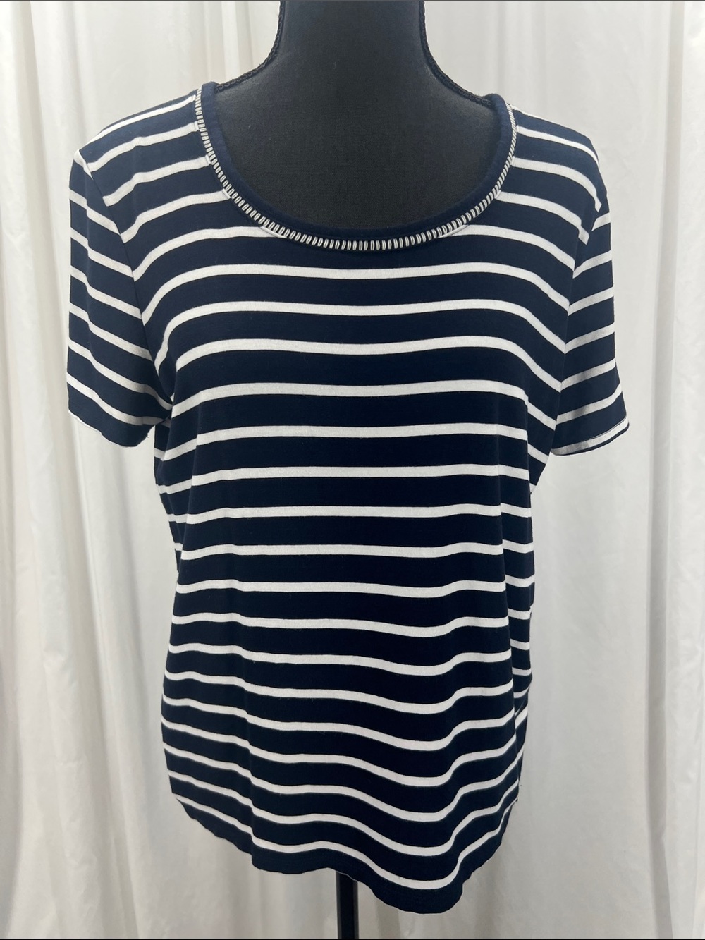 Tommy Hilfiger Navy White Striped Short Sleeve Tee Classic Nautical Women’s M
